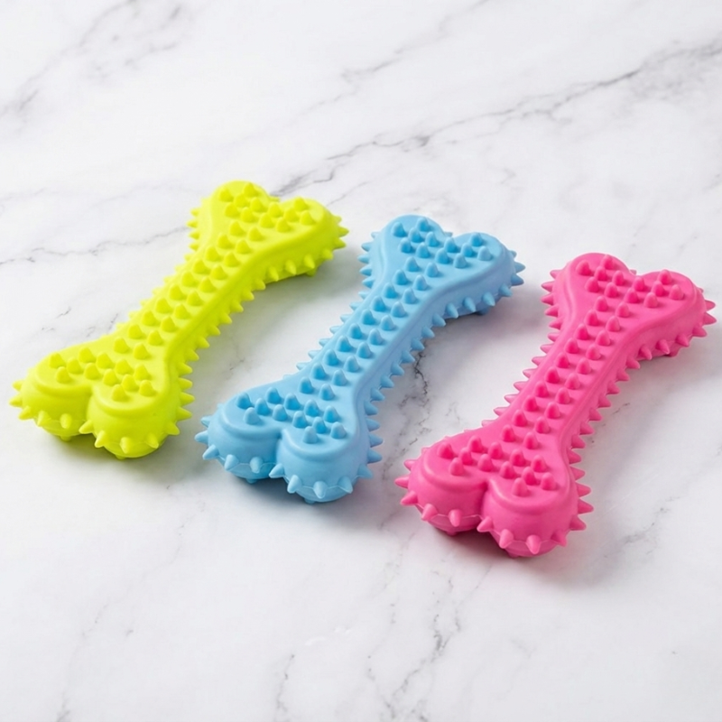 Kauspielzeug für Hunde – Zahnbürsten-Knochen aus langlebigem Gummi