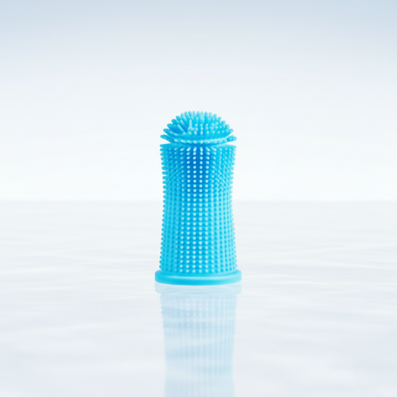 Brosse à dents en silicone bleu pour animaux, nettoyage doux et anti-tartre.