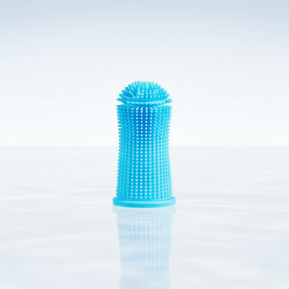 Brosse à dents en silicone bleu pour animaux, nettoyage doux et anti-tartre.