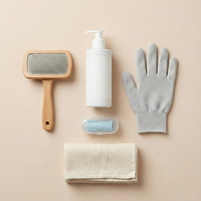 Brosse et gant de toilettage pour chien et chat, collection Toilettage & hygiène FellCare.