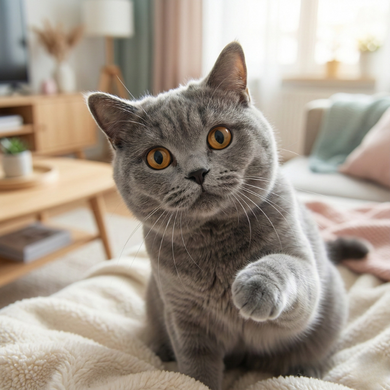 Chat détendu sur fond pastel, univers chats FellCare.