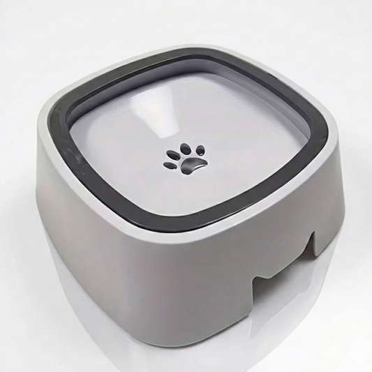 Bol d’eau anti-déversement gris pour chiens et chats, design anti-éclaboussures pour éviter les renversements.