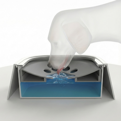 Système interne anti-éclaboussures d’un bol d’eau pour animaux, conçu pour limiter les débordements et garder le sol propre.